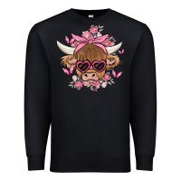 Black cow with flowers and butterflies Premium Sweatshirt - MaliasSmallBusiness