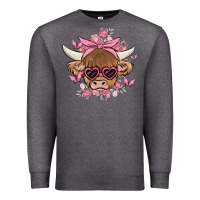 Charcoal Heather cow with flowers and butterflies Premium Sweatshirt - MaliasSmallBusiness