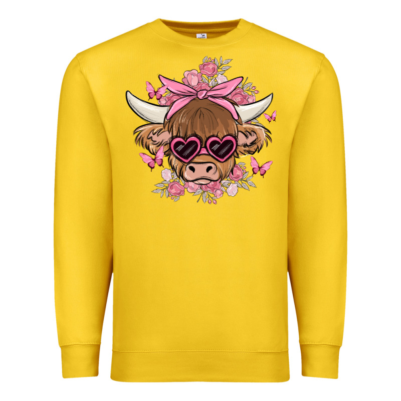 Cow With Flowers And Butterflies Premium Sweatshirt by MaliasSmallBusiness | Teevron