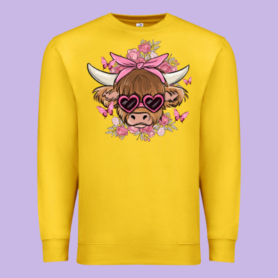 Cow With Flowers And Butterflies Premium Sweatshirt Designed By Maliassmallbusiness