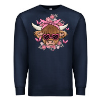 Navy cow with flowers and butterflies Premium Sweatshirt - MaliasSmallBusiness