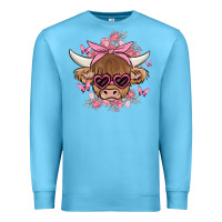 Ocean Blue cow with flowers and butterflies Premium Sweatshirt - MaliasSmallBusiness