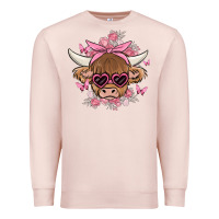 Pale Pink cow with flowers and butterflies Premium Sweatshirt - MaliasSmallBusiness