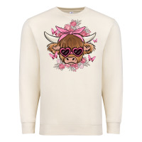 Sandshell cow with flowers and butterflies Premium Sweatshirt - MaliasSmallBusiness