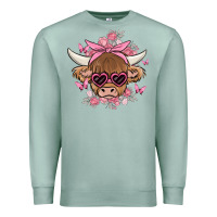 Seafoam cow with flowers and butterflies Premium Sweatshirt - MaliasSmallBusiness