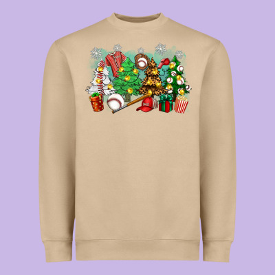 Christmas Trees With Baseball Heavyweight Sweatshirt Designed By Zillion Design Studio