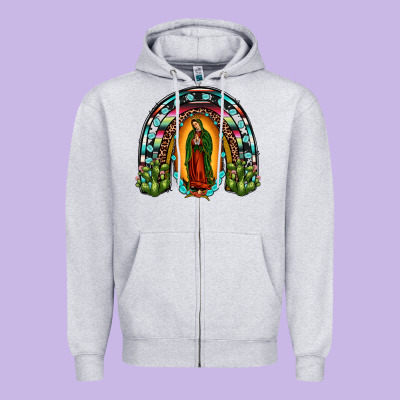 Our Lady Of Guadalupe Rainbow Zipper Hoodie Designed By Jahusdesignshop