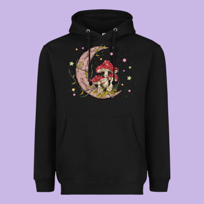 Moon And Mushrooms Heavyweight Hoodie Designed By Maliassmallbusiness