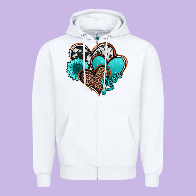 Love Turquoise Hearts Zipper Hoodie Designed By Jasminsmagicworld