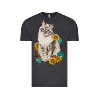 Vintage Black siberian cat sunflower and gemstone Vintage Tee - texasbilliewilder