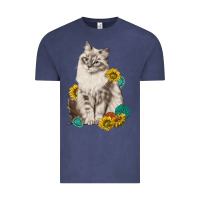 Siberian Cat Sunflower And Gemstone Vintage Tee | Teevron
