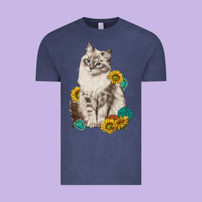Siberian Cat Sunflower And Gemstone Vintage Tee Designed By Texasbilliewilder