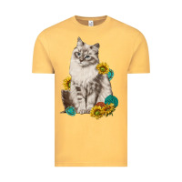 Vintage Mustard siberian cat sunflower and gemstone Vintage Tee - texasbilliewilder