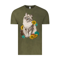 Vintage Olive siberian cat sunflower and gemstone Vintage Tee - texasbilliewilder