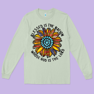 Blessed Is The Nation Whose God Is The Lord Long Sleeve Tee Designed By Cowhidedigitalart