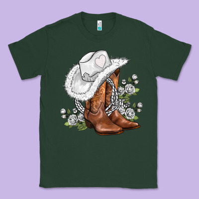 White  Cowgirl  And Roses Classic Tee Designed By Adodesignshop