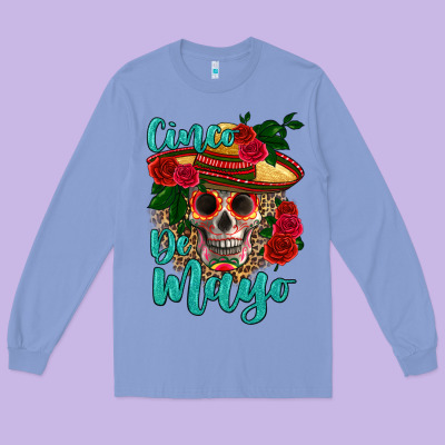 Cinco De Mayo Skull Long Sleeve Tee Designed By Hra Design Shop