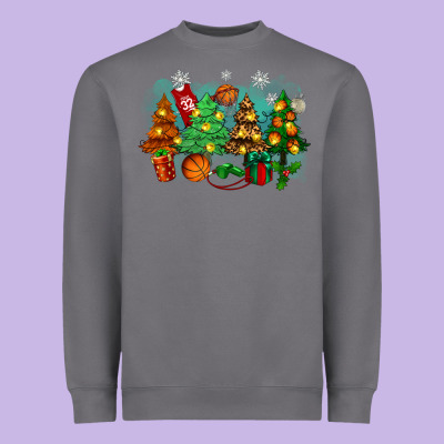 Christmas Trees With Basketball Heavyweight Sweatshirt Designed By Zillion Design Studio