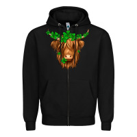 Black St. Patrick’s Day Long Hair Shaggy Cow Zipper Hoodie - Jasminsmagicworld