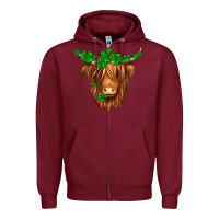 Burgundy St. Patrick’s Day Long Hair Shaggy Cow Zipper Hoodie - Jasminsmagicworld