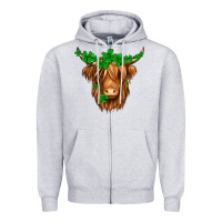 Heather Grey St. Patrick’s Day Long Hair Shaggy Cow Zipper Hoodie - Jasminsmagicworld
