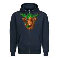 Navy St. Patrick’s Day Long Hair Shaggy Cow Zipper Hoodie - Jasminsmagicworld