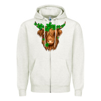 Oatmeal Heather St. Patrick’s Day Long Hair Shaggy Cow Zipper Hoodie - Jasminsmagicworld