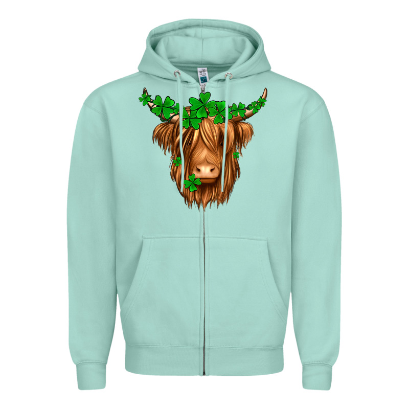 St. Patrick’s Day Long Hair Shaggy Cow Zipper Hoodie by Jasminsmagicworld | Teevron
