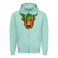 Seafoam St. Patrick’s Day Long Hair Shaggy Cow Zipper Hoodie - Jasminsmagicworld