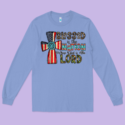 Blessed İs The Nation Whose God Is The Lord Long Sleeve Tee Designed By Cowhidedigitalart