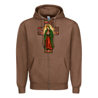 Chestnut our lady of Guadalupe cross Zipper Hoodie - JahusDesignShop