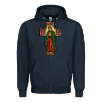 Navy our lady of Guadalupe cross Zipper Hoodie - JahusDesignShop