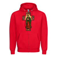 Red our lady of Guadalupe cross Zipper Hoodie - JahusDesignShop