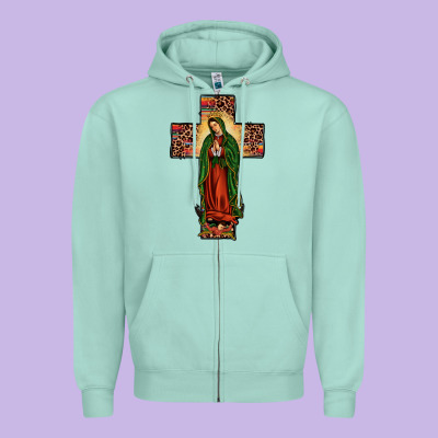 Our Lady Of Guadalupe Cross Zipper Hoodie Designed By Jahusdesignshop