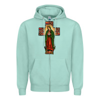 Seafoam our lady of Guadalupe cross Zipper Hoodie - JahusDesignShop