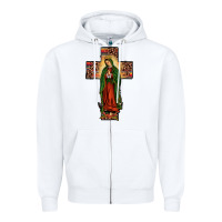 White our lady of Guadalupe cross Zipper Hoodie - JahusDesignShop
