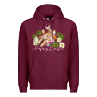 Burgundy easter bunny with carrots and daisy Premium Hoodie - AdoDesignShop