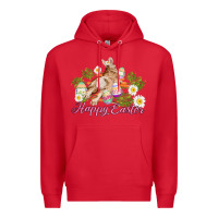 Red easter bunny with carrots and daisy Premium Hoodie - AdoDesignShop