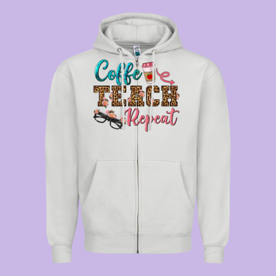 Coffee Teach Repeat Zipper Hoodie Designed By Bundleandbundleshop