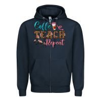 Navy coffee teach repeat Zipper Hoodie - BundleAndBundleShop
