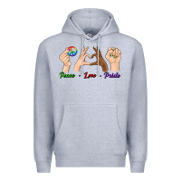 Heather Grey Peace Love Pride Premium Hoodie - BundleAndBundleShop
