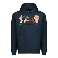 Navy Peace Love Pride Premium Hoodie - BundleAndBundleShop