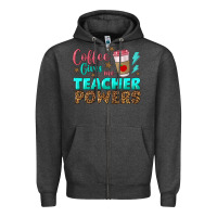 Charcoal Heather coffee gives me teacher powers Zipper Hoodie - BundleAndBundleShop