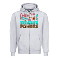 Heather Grey coffee gives me teacher powers Zipper Hoodie - BundleAndBundleShop