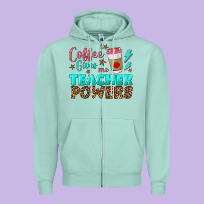 Coffee Gives Me Teacher Powers Zipper Hoodie Designed By Bundleandbundleshop