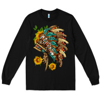 Black indian headdress with pattern and sunflowers Long Sleeve Tee - HRA Design Shop