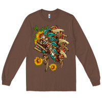 Chestnut indian headdress with pattern and sunflowers Long Sleeve Tee - HRA Design Shop