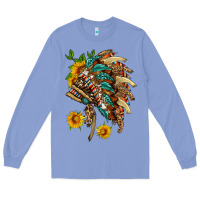 Colony Blue indian headdress with pattern and sunflowers Long Sleeve Tee - HRA Design Shop