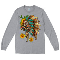 Heather Grey indian headdress with pattern and sunflowers Long Sleeve Tee - HRA Design Shop