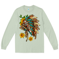Matcha indian headdress with pattern and sunflowers Long Sleeve Tee - HRA Design Shop